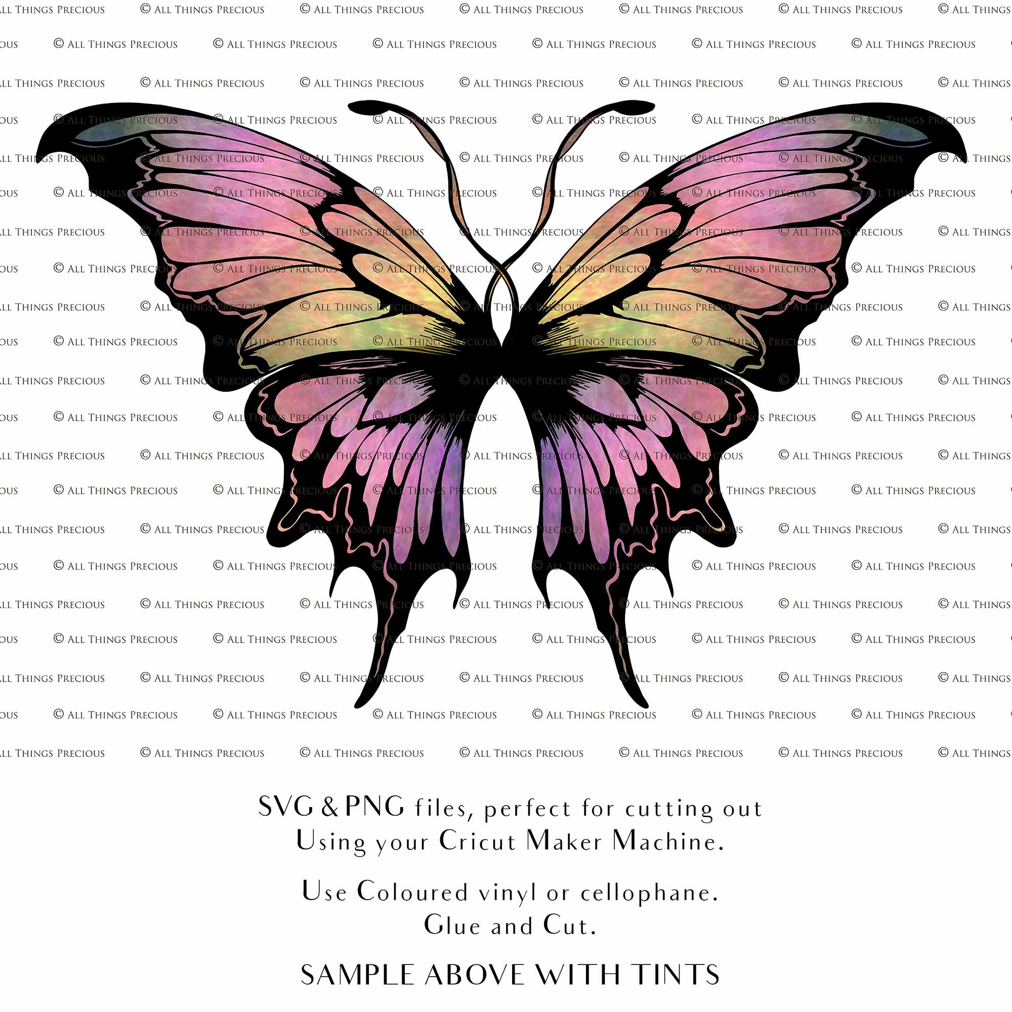 SVG & PNG Fairy Wing files for Cricut or Silhouette Cameo Cutting Machine. To create wearable fairy wings, in adult or children sizes. Simply load the design into design space for Cricut, re size and you are set to go!  These are Individual Wing Pieces, for you to cut and assemble. This is a DIGITAL product.